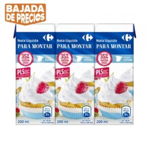 Nata liquida para montar Carrefour pack de 3 unidades de 200 ml.